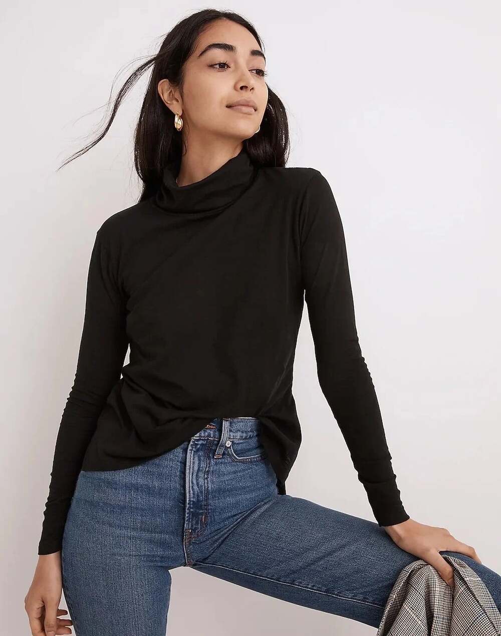 Madewell + Whisper 100% Cotton Black Turtleneck Shirt Top Size Medium